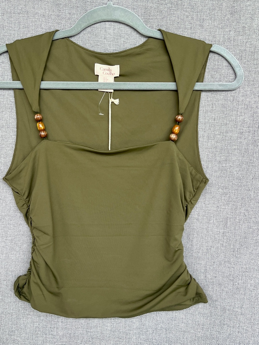 Camila Coelho sleeveless top with beads military green olive size S